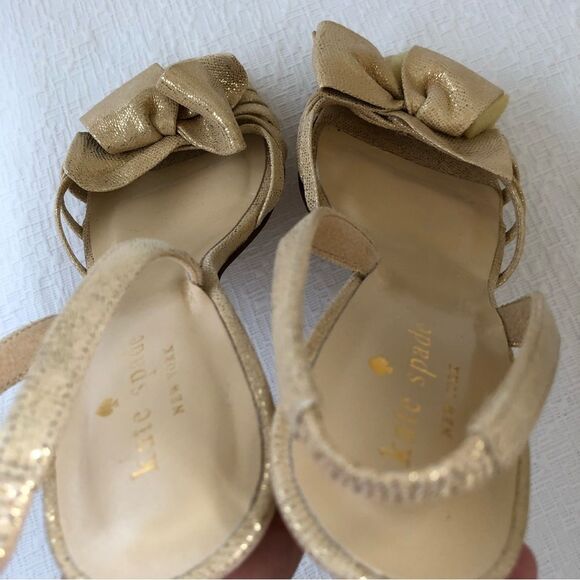 NEW Kate Spade Maribeth Gold Metallic Bow Slingback Pumps Sz 7 - Picture 11 of 14